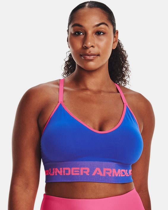 Women's UA Seamless Low Long Sports Bra, Blue, pdpMainDesktop image number 3